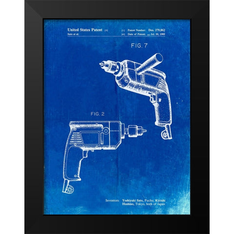 PP1024-Faded Blueprint Ryobi Electric Drill Patent Poster Black Modern Wood Framed Art Print by Borders, Cole