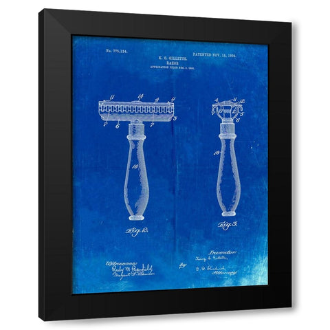 PP1026-Faded Blueprint Safety Razor Patent Poster Black Modern Wood Framed Art Print by Borders, Cole