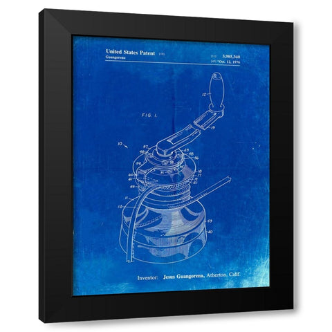 PP1027-Faded Blueprint Sailboat Winch Patent Poster Black Modern Wood Framed Art Print with Double Matting by Borders, Cole