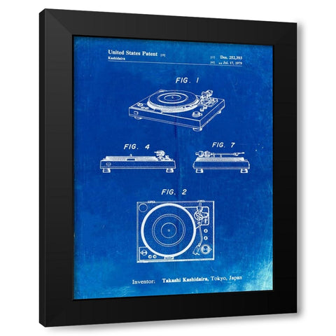 PP1028-Faded Blueprint Sansui Turntable 1979 Patent Poster Black Modern Wood Framed Art Print by Borders, Cole