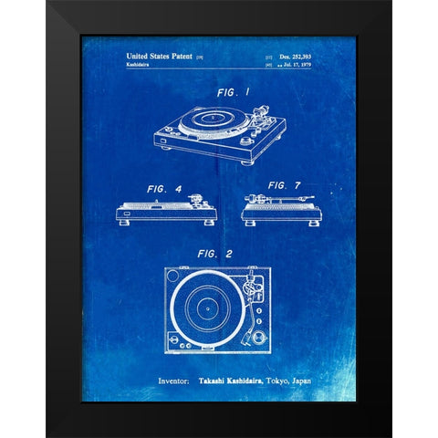 PP1028-Faded Blueprint Sansui Turntable 1979 Patent Poster Black Modern Wood Framed Art Print by Borders, Cole