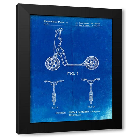 PP1030-Faded Blueprint Scooter Patent Art, 80s Toys, 80s Decor, PP1030 Black Modern Wood Framed Art Print with Double Matting by Borders, Cole