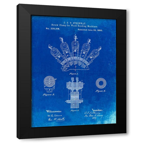 PP1031-Faded Blueprint Screw Clamp 1880  Patent Poster Black Modern Wood Framed Art Print by Borders, Cole