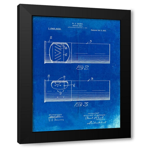 PP1033-Faded Blueprint Shotgun Shell Patent Print Black Modern Wood Framed Art Print with Double Matting by Borders, Cole