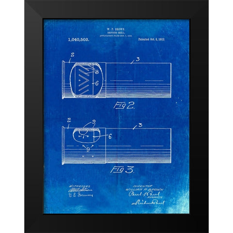 PP1033-Faded Blueprint Shotgun Shell Patent Print Black Modern Wood Framed Art Print by Borders, Cole