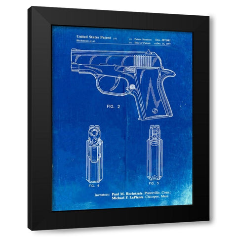 PP1034-Faded Blueprint Sig Sauer P220 Pistol Patent Poster Black Modern Wood Framed Art Print by Borders, Cole