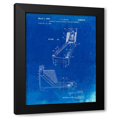 PP1036-Faded Blueprint Skee Ball Patent Poster Black Modern Wood Framed Art Print by Borders, Cole