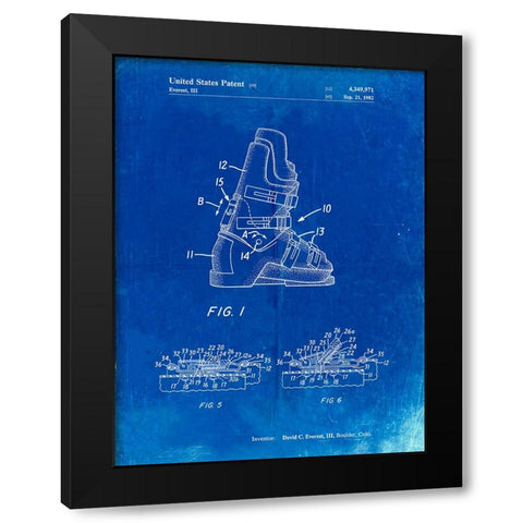 PP1037-Faded Blueprint Ski Boots Patent Poster Black Modern Wood Framed Art Print with Double Matting by Borders, Cole