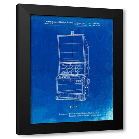 PP1043-Faded Blueprint Slot Machine Patent Poster Black Modern Wood Framed Art Print with Double Matting by Borders, Cole