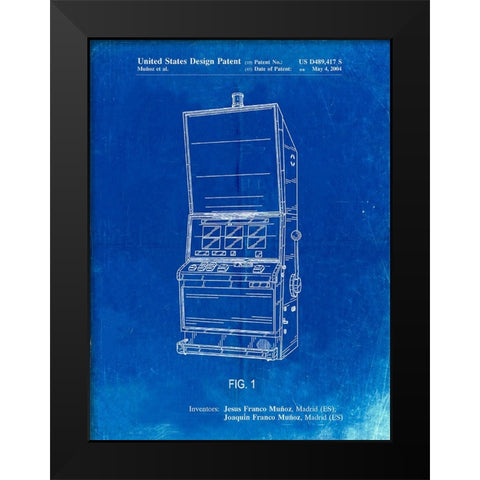 PP1043-Faded Blueprint Slot Machine Patent Poster Black Modern Wood Framed Art Print by Borders, Cole