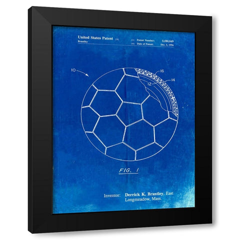 PP1047-Faded Blueprint Soccer Ball Layers Patent Poster Black Modern Wood Framed Art Print with Double Matting by Borders, Cole
