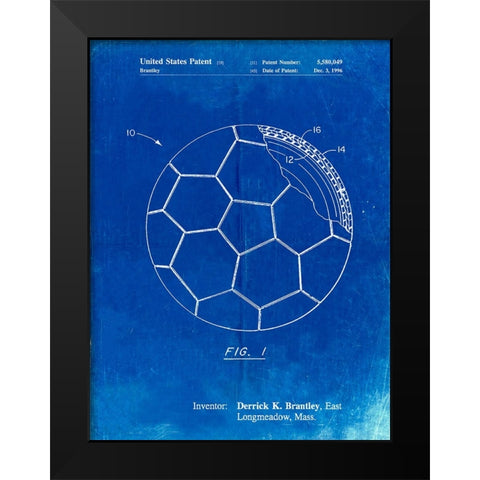PP1047-Faded Blueprint Soccer Ball Layers Patent Poster Black Modern Wood Framed Art Print by Borders, Cole