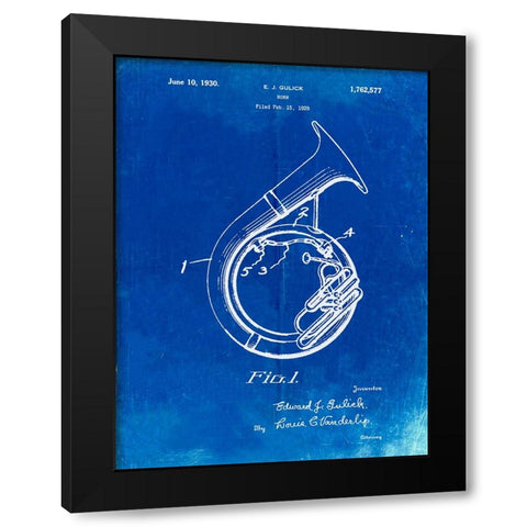 PP1049-Faded Blueprint Sousaphone Patent Poster Black Modern Wood Framed Art Print with Double Matting by Borders, Cole