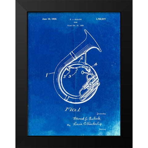 PP1049-Faded Blueprint Sousaphone Patent Poster Black Modern Wood Framed Art Print by Borders, Cole