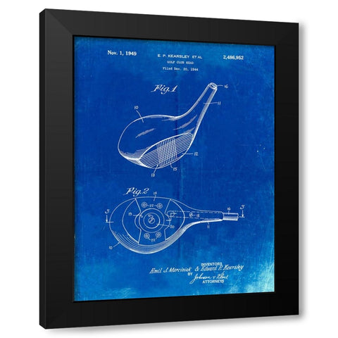 PP1050-Faded Blueprint Spalding Golf Driver Patent Poster Black Modern Wood Framed Art Print with Double Matting by Borders, Cole