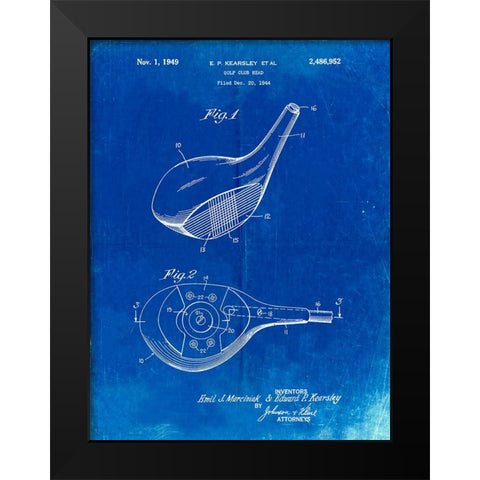 PP1050-Faded Blueprint Spalding Golf Driver Patent Poster Black Modern Wood Framed Art Print by Borders, Cole