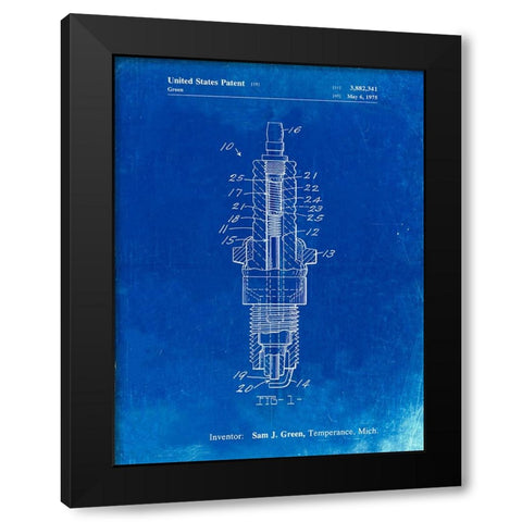 PP1051-Faded Blueprint Spark Plug Patent Poster Black Modern Wood Framed Art Print by Borders, Cole