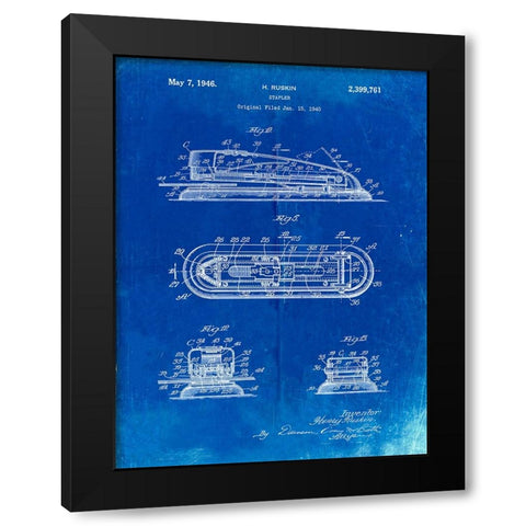 PP1052-Faded Blueprint Stapler Patent Poster Black Modern Wood Framed Art Print with Double Matting by Borders, Cole