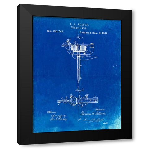 PP1065-Faded Blueprint Stencil Pen Patent Art Black Modern Wood Framed Art Print with Double Matting by Borders, Cole