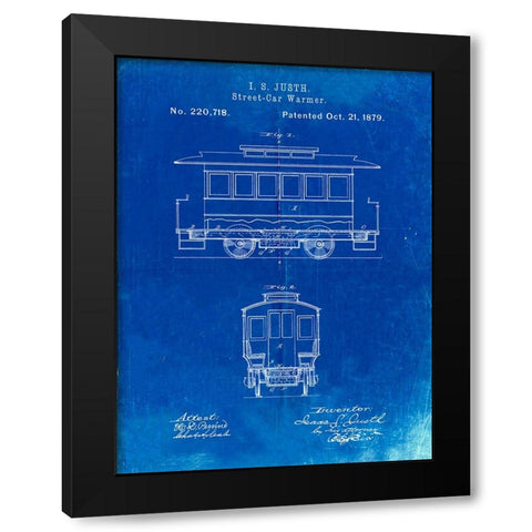 PP1069-Faded Blueprint Streetcar Patent Poster Black Modern Wood Framed Art Print with Double Matting by Borders, Cole