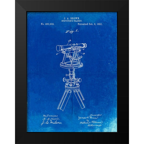 PP1075-Faded Blueprint Surveyor s Transit Black Modern Wood Framed Art Print by Borders, Cole