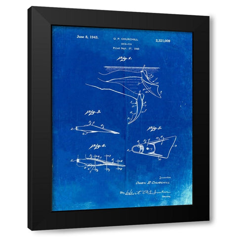PP1079-Faded Blueprint Swim Fins Patent Poster Black Modern Wood Framed Art Print with Double Matting by Borders, Cole