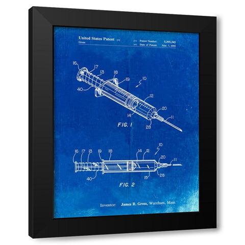 PP1080-Faded Blueprint Syringe Patent Poster Black Modern Wood Framed Art Print with Double Matting by Borders, Cole