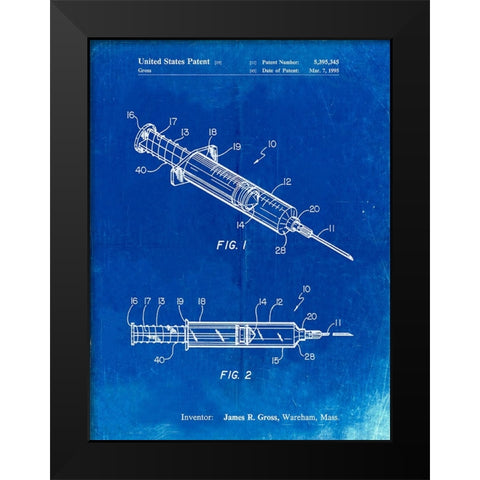 PP1080-Faded Blueprint Syringe Patent Poster Black Modern Wood Framed Art Print by Borders, Cole