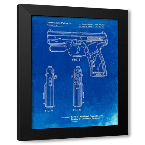 PP1081-Faded Blueprint T 1000 Laser Pistol Patent Poster Black Modern Wood Framed Art Print with Double Matting by Borders, Cole