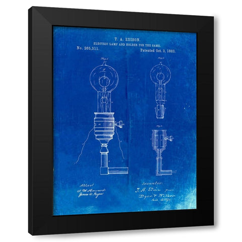 PP1082-Faded Blueprint T. A. Edison Light Bulb and Holder Patent Art Black Modern Wood Framed Art Print with Double Matting by Borders, Cole