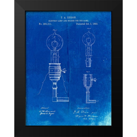 PP1082-Faded Blueprint T. A. Edison Light Bulb and Holder Patent Art Black Modern Wood Framed Art Print by Borders, Cole