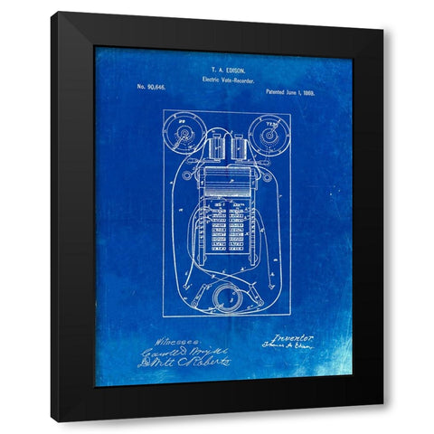 PP1083-Faded Blueprint T. A. Edison Vote Recorder Patent Poster Black Modern Wood Framed Art Print by Borders, Cole