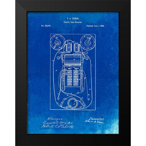 PP1083-Faded Blueprint T. A. Edison Vote Recorder Patent Poster Black Modern Wood Framed Art Print by Borders, Cole