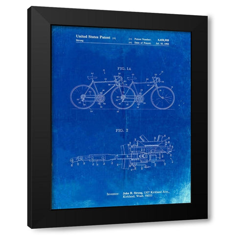 PP1084-Faded Blueprint Tandem Bicycle Patent Poster Black Modern Wood Framed Art Print with Double Matting by Borders, Cole
