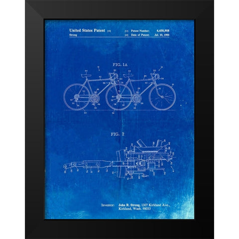 PP1084-Faded Blueprint Tandem Bicycle Patent Poster Black Modern Wood Framed Art Print by Borders, Cole