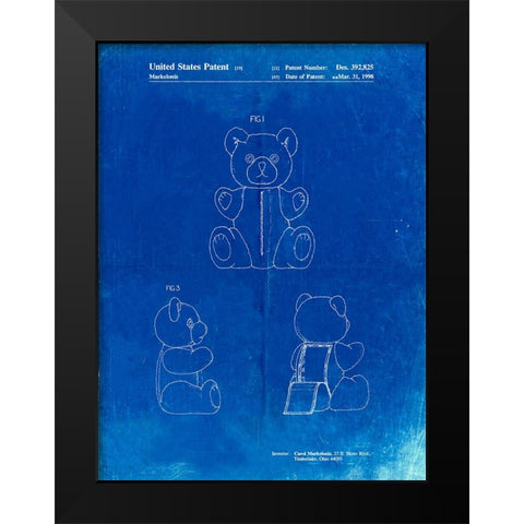 PP1085-Faded Blueprint Teddy Bear Poster Black Modern Wood Framed Art Print by Borders, Cole