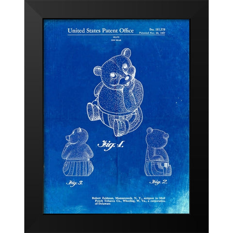 PP1086-Faded Blueprint Teddy Bear Poster Black Modern Wood Framed Art Print by Borders, Cole