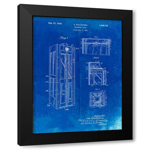 PP1088-Faded Blueprint Telephone Booth Patent Poster Black Modern Wood Framed Art Print by Borders, Cole