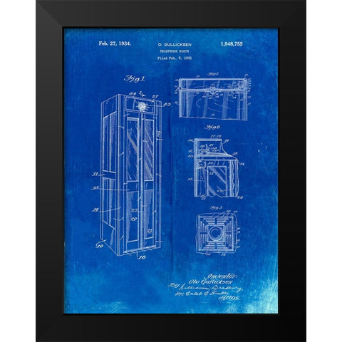 PP1088-Faded Blueprint Telephone Booth Patent Poster Black Modern Wood Framed Art Print by Borders, Cole