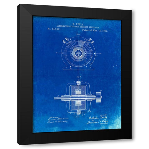 PP1090-Faded Blueprint Tesla Alternating Current Generator Poster Black Modern Wood Framed Art Print by Borders, Cole