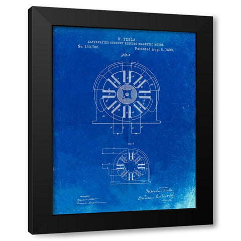 PP1092-Faded Blueprint Tesla Coil Patent Poster Black Modern Wood Framed Art Print with Double Matting by Borders, Cole