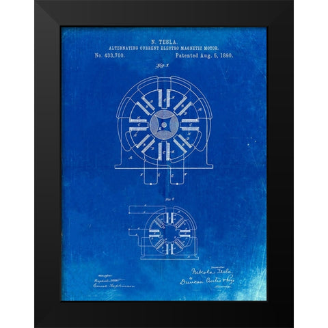 PP1092-Faded Blueprint Tesla Coil Patent Poster Black Modern Wood Framed Art Print by Borders, Cole