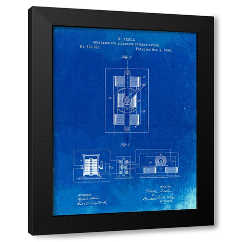 PP1095-Faded Blueprint Tesla Regulator for Alternate Current Motor Patent Poster Black Modern Wood Framed Art Print by Borders, Cole