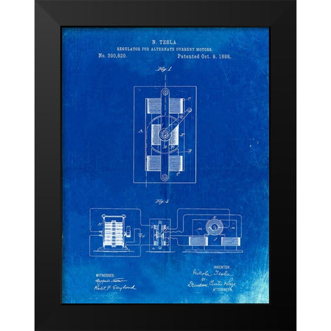 PP1095-Faded Blueprint Tesla Regulator for Alternate Current Motor Patent Poster Black Modern Wood Framed Art Print by Borders, Cole
