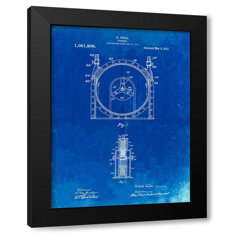 PP1097-Faded Blueprint Tesla Turbine Patent Poster Black Modern Wood Framed Art Print with Double Matting by Borders, Cole