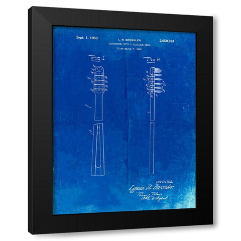 PP1102-Faded Blueprint Toothbrush Flexible Head Patent Poster Black Modern Wood Framed Art Print by Borders, Cole