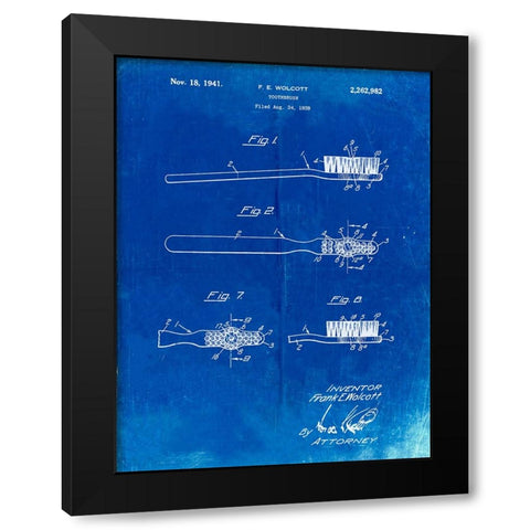 PP1103-Faded Blueprint Toothbrush Flexible Head Patent Poster Black Modern Wood Framed Art Print by Borders, Cole