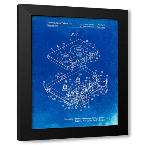 PP1104-Faded Blueprint Toshiba Cassette Tape Recorder Patent Poster Black Modern Wood Framed Art Print with Double Matting by Borders, Cole