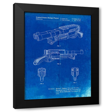 PP1105-Faded Blueprint Toy Gun Poster Black Modern Wood Framed Art Print with Double Matting by Borders, Cole