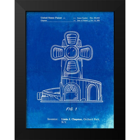 PP1108-Faded Blueprint Toy Windmill Poster Black Modern Wood Framed Art Print by Borders, Cole